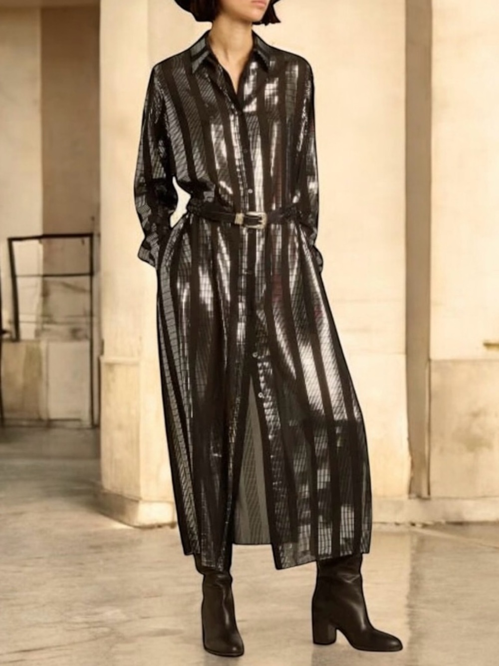 Golden Goose Journey Collection Chemisier Dana Midi Dress in Black Silver